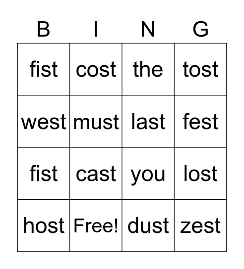 -ST ending Bingo Card