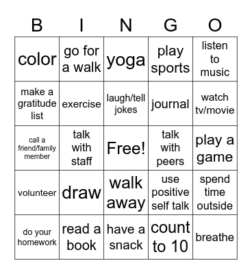 coping skills bingo Card