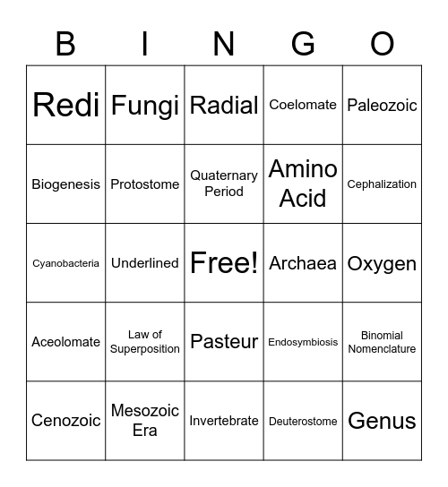 Final Exam Review Spring 2022 Bio Bingo Card