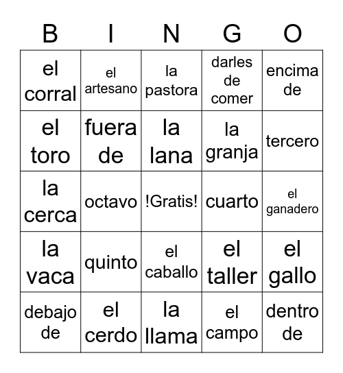 Vocabulario 6.2 Bingo Card