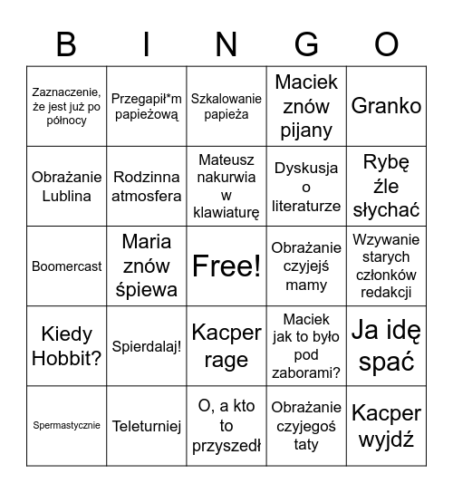 Bezbek Głosowy Bingo Card