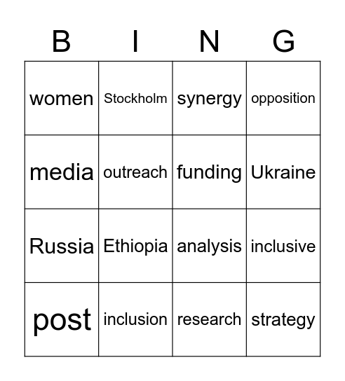 Inclusive Peace Bingo Card