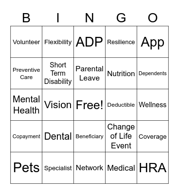 Open Enrollment Bingo Card