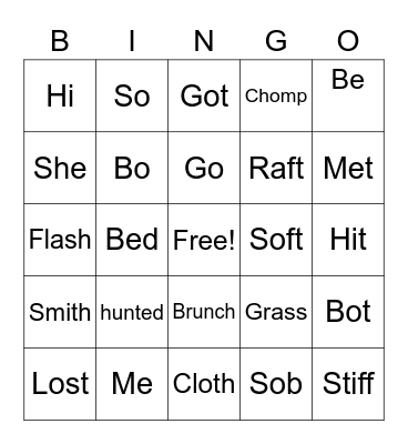 Open and Closed Syllables Bingo Card