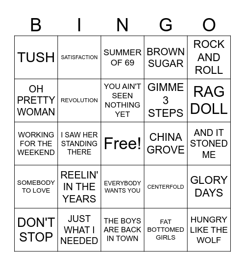 UPBEAT CLASSIC ROCK Bingo Card