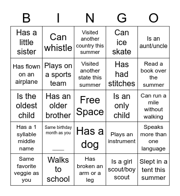 Connection Bingo Card