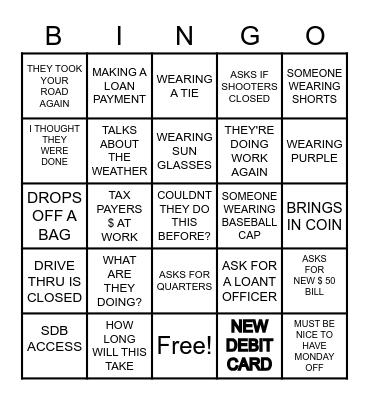 DRIVE THRU CLOSED Bingo Card