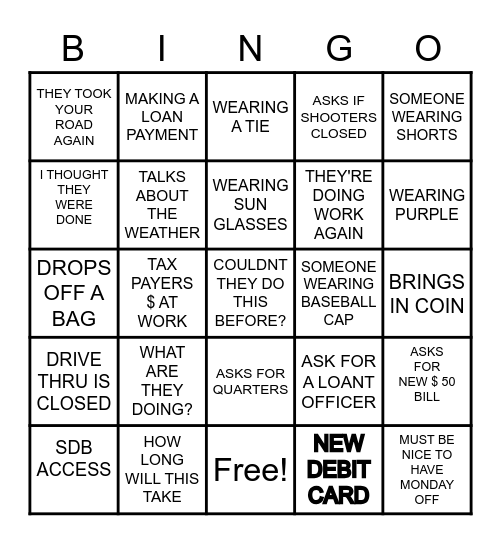 DRIVE THRU CLOSED Bingo Card