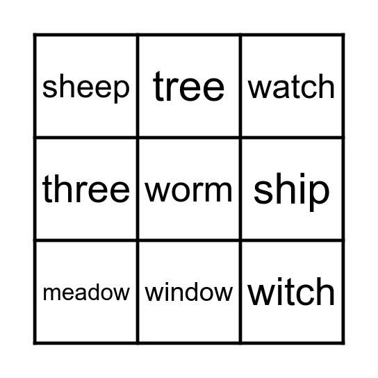 Words Bingo Card