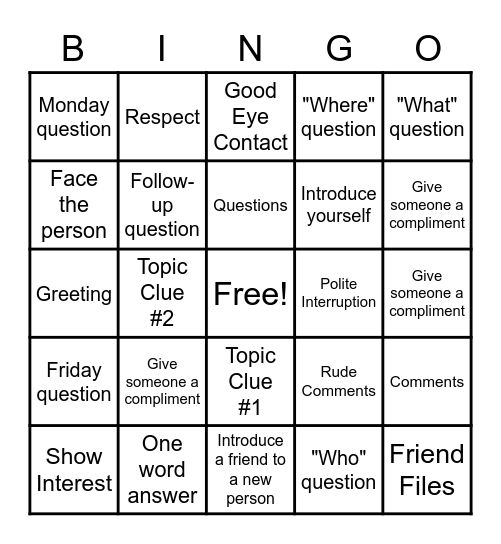 Conversation Bingo Card