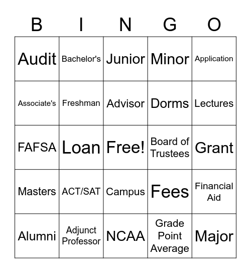 College Tear Bingo Card