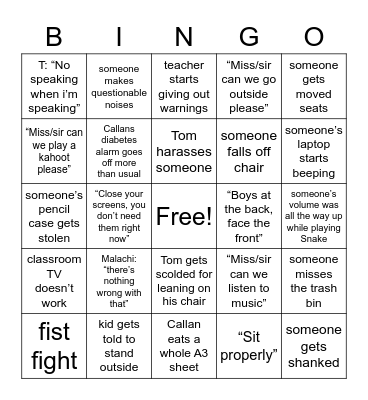 8C Class Bingo Let’s Go Bingo Card