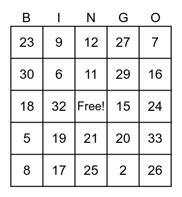 Bingo Test Bingo Card