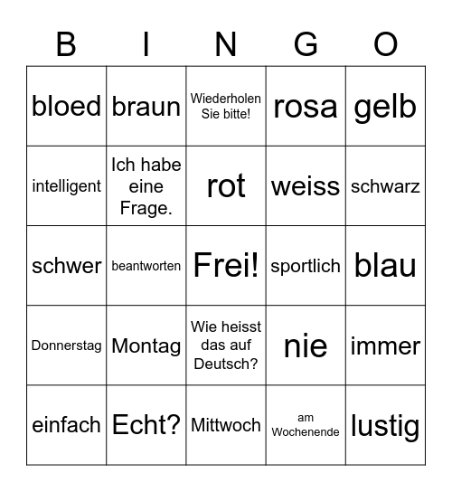 Klasse! Kapitel 3 Farben Adjektive Bingo Card