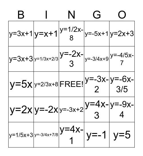 Identify Slope and Y-int Bingo Card