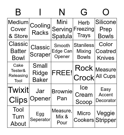 Pampered Chef Bingo Card