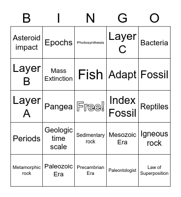 Earth's History Bingo Card