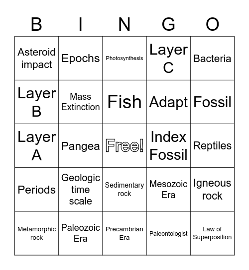 Earth's History Bingo Card