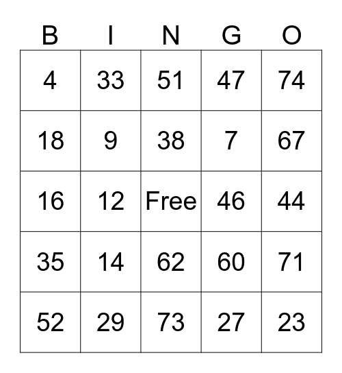 Family Bingo  Bingo Card