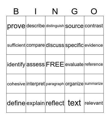 Test Vocab. Bingo Card
