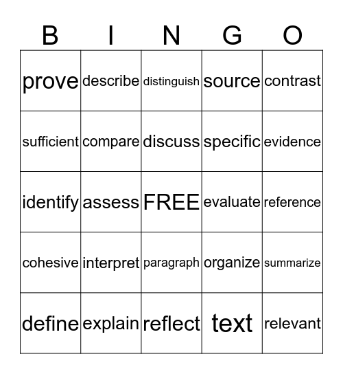 Test Vocab. Bingo Card