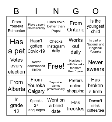 Youreka Gets to Know You Bingo Card