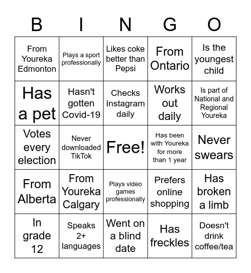 Youreka Gets to Know You Bingo Card