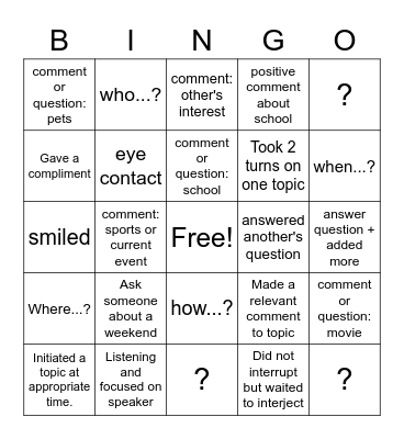 Conversation Bingo Card