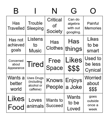 Regular Human Bingo Card