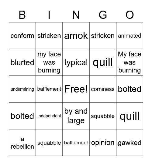Stargirl Bingo Card