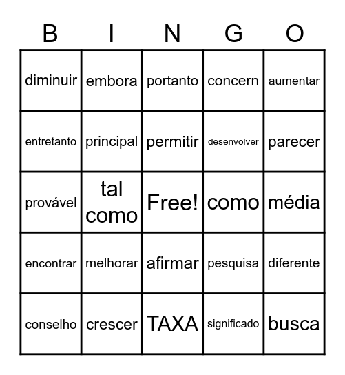 PALAVRAS DE PROVA Bingo Card