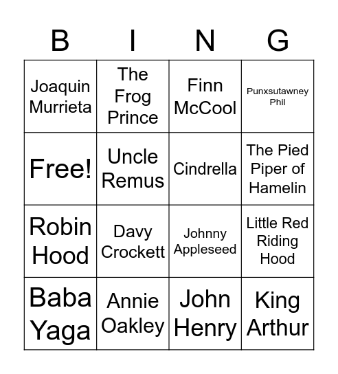 Folktales, Fables, and Legends Bingo Card