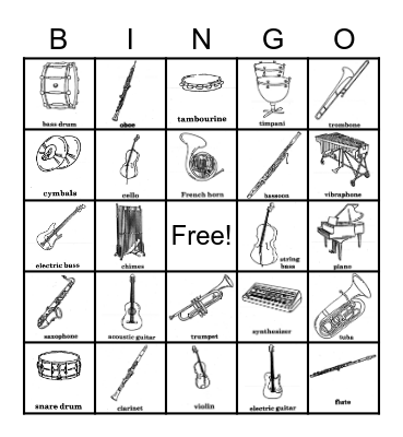 Instrument BINGO Card