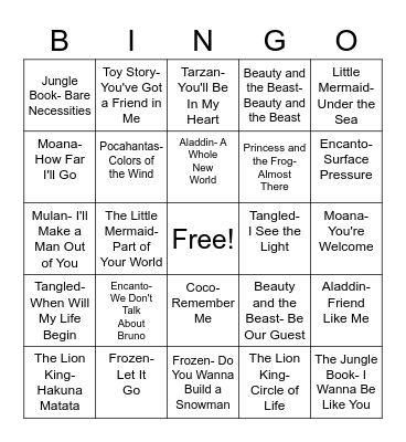 Disney Bingo Card