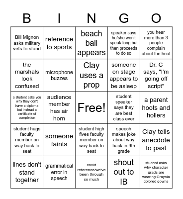 PMHS graduation BINGO Card
