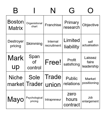 Theme 1 and 2 Bingo Card
