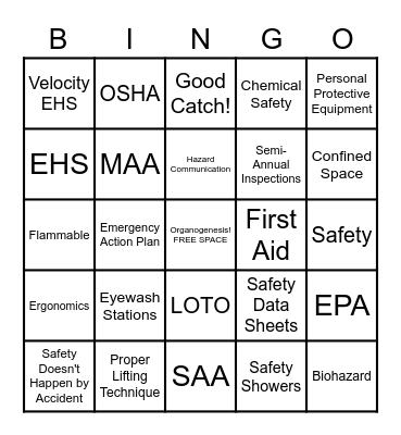 Safety Committee Bingo Card