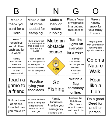 LION SCOUT BINGO Card