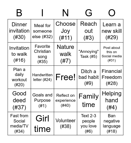 40/40 Bingo Card