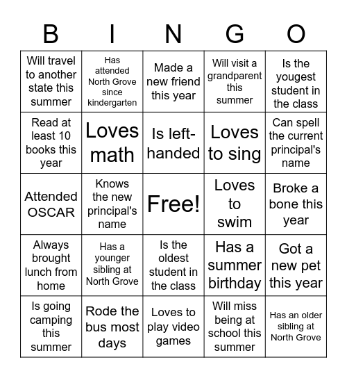 End of 3rd Grade BINGO!! Bingo Card