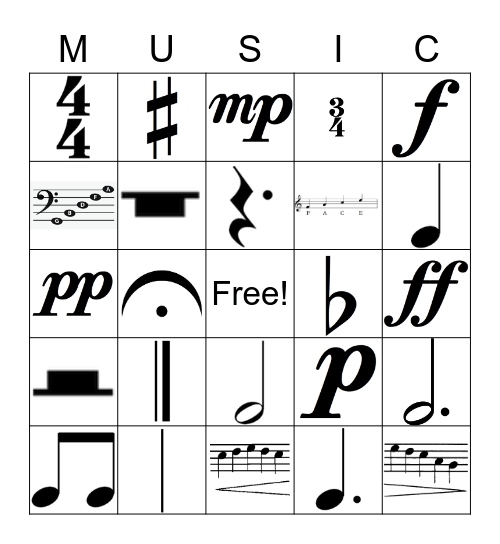 MUSICAL SYMBOLS Bingo Card