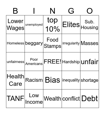 Inequality/Proverty  Bingo Card