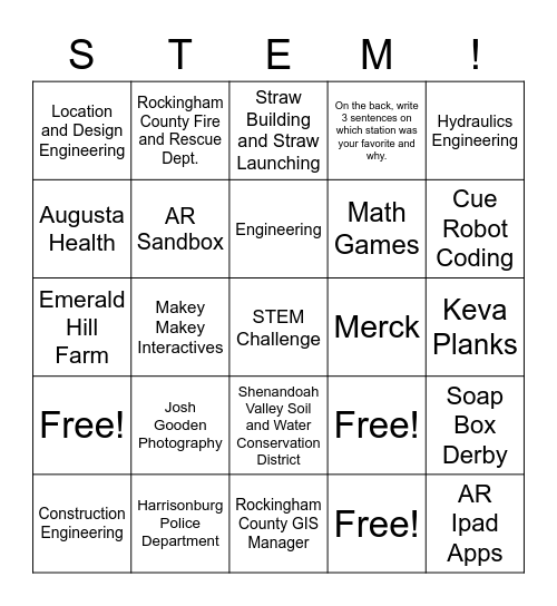 STEM Day Bingo Card