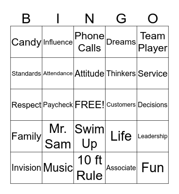 MY WALMART Bingo Card