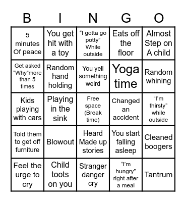 Childcare Bingo Card