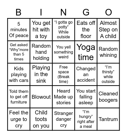 Childcare Bingo Card