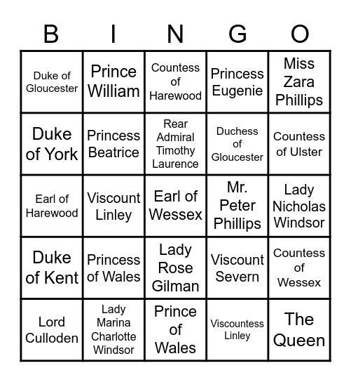 Queens Platinum Jubilee Bingo Card