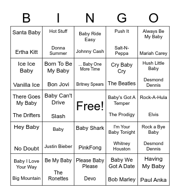 Musical Baby Bingo Card