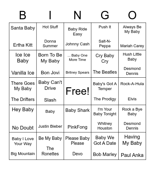 Musical Baby Bingo Card