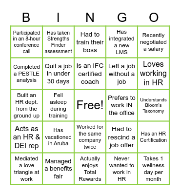 HR BINGO - Find a professional who... Bingo Card